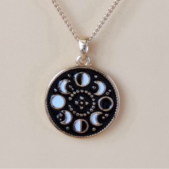 Moon Phase Medallion Waxing Waning Gibbous Crescent Full Astronomy Coin Necklace - Picture 8 of 12